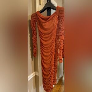 Ruched Orange Dress
